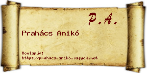 Prahács Anikó névjegykártya